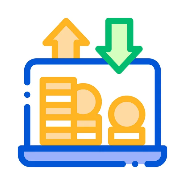 网上银行笔记本电脑硬币矢量细线图标 — 图库矢量图片