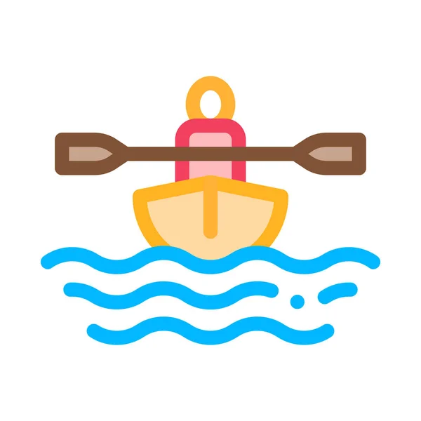 Man in Boat with Oar Canoeing Icon Vector Illustration — ストックベクタ