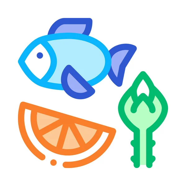 Éléments nutritifs du poisson et des fruits Illustration vectorielle de l'icône du biopiratage — Image vectorielle