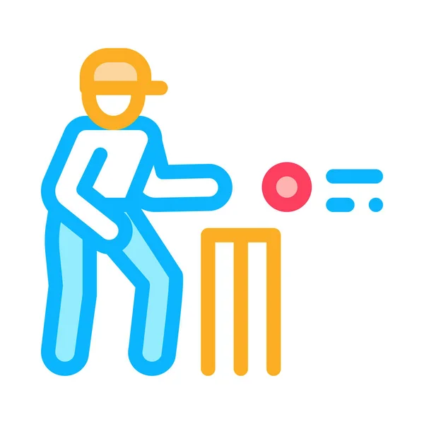 Illustration vectorielle de contour d'icône de balle de lancer de joueur de cricket — Image vectorielle