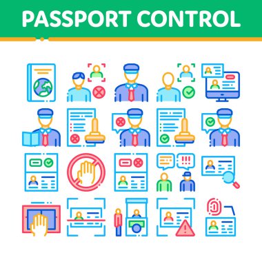 Pasaport Denetim Koleksiyon Simgeleri Ayarlama Vektörü