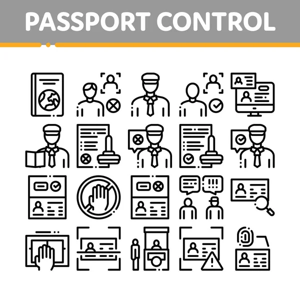Passport Control Check Collection Icons Set Vector — 스톡 벡터