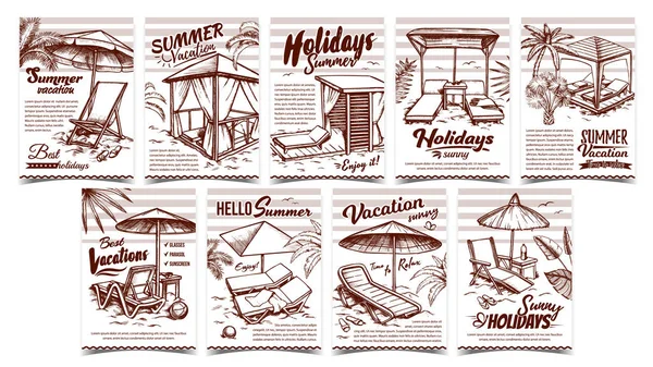Summer Vacation Advertising Posters Set Vector — 스톡 벡터