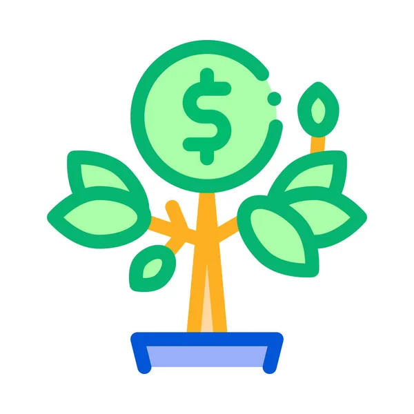 Money Tree Pot Icon Vector Outline Illustration — 스톡 벡터