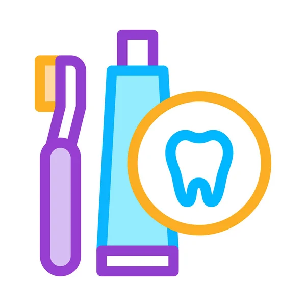 Toothbrush And Paste Icon Outline Illustration — Stock Vector