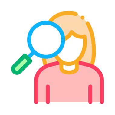 Kadın ve Büyüteç Simgesi Özet Çizimi