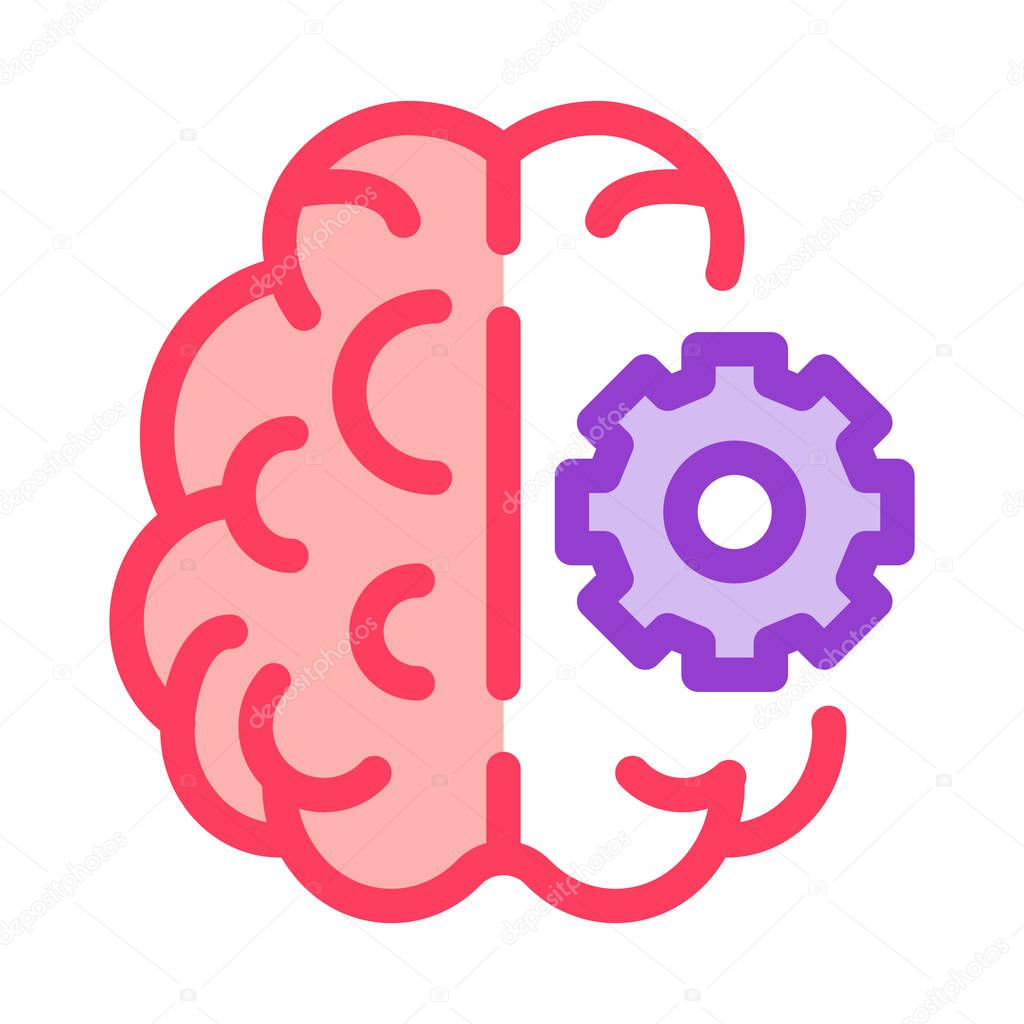 Brain And Mechanism Gear Icon Outline Illustration