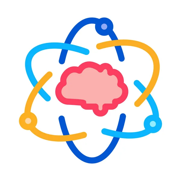 Atom Human Brain Icon Vector Outline Illustration — Stock Vector