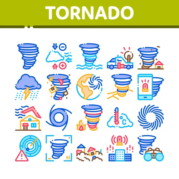 Tornado en orkaan collectie Pictogrammen Vector instellen — Stockvector