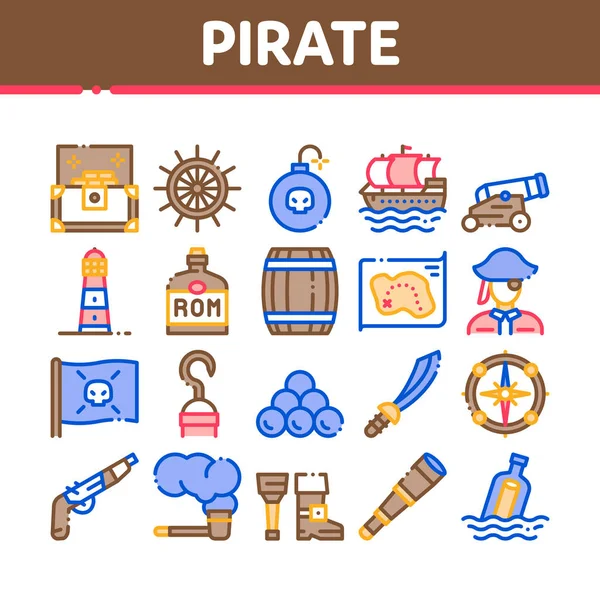 Pirata Mar Bandido Herramienta Colección Iconos Set Vector — Archivo Imágenes Vectoriales