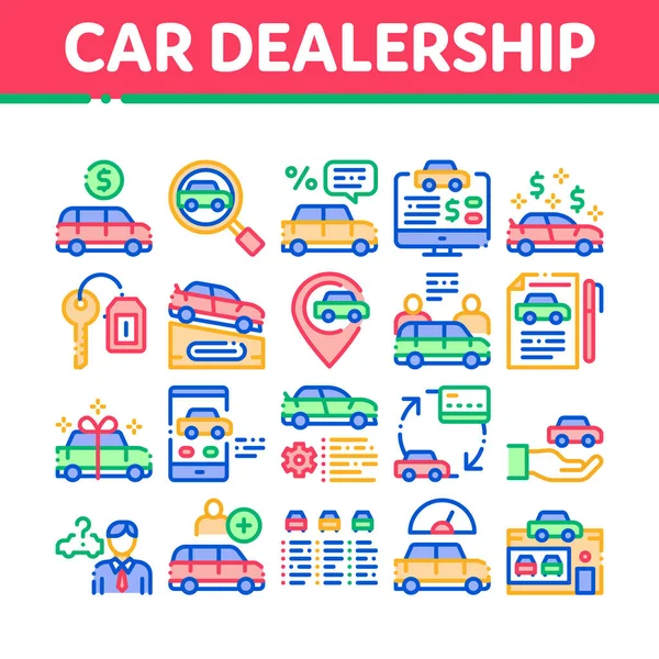 Auto Dealership Shop Collectie Pictogrammen Set Vector — Stockvector