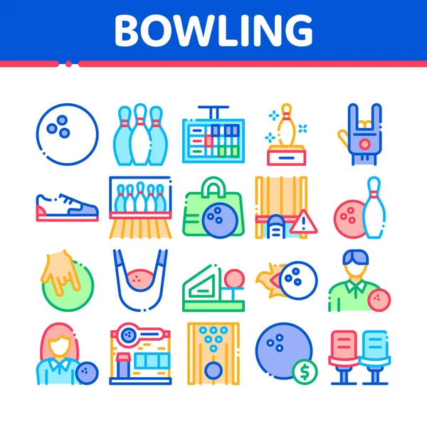 Bowling Oyunu Araçları Koleksiyon Simgeleri Vektörü Ayarla — Stok Vektör