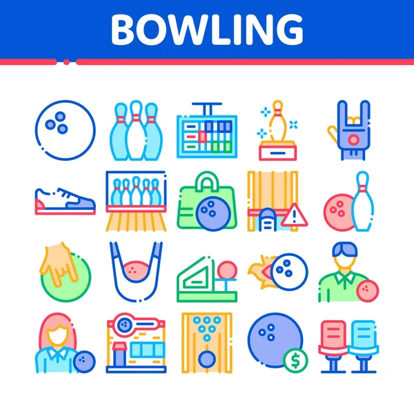 Bowling Game Tools Sbírka ikon Set Vector — Stockový vektor