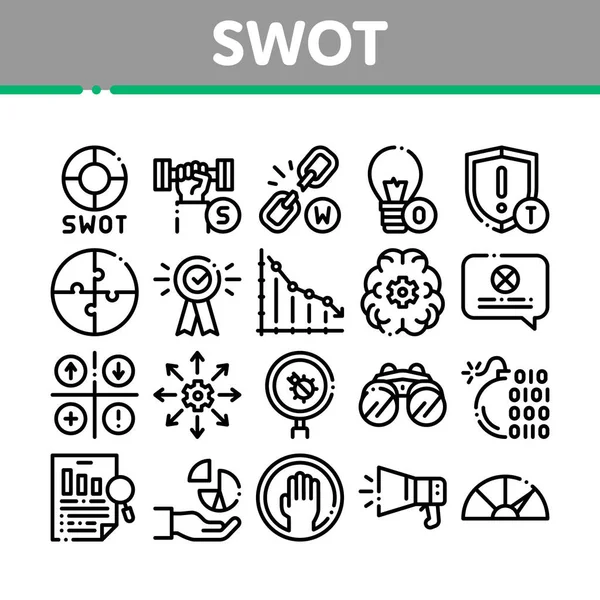 Swot análisis estrategia colección iconos conjunto de vectores — Vector de stock