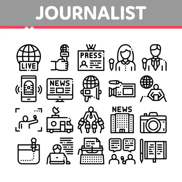 Periodista Reportero Colección Iconos Set Vector — Archivo Imágenes Vectoriales