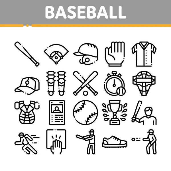 Beyzbol Oyun Araçları Koleksiyon Simgeleri Vektörü Ayarla — Stok Vektör
