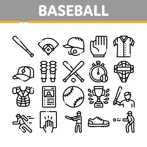 Juego de béisbol Herramientas Colección Iconos Set Vector — Vector de stock