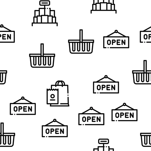 Grocery Shop Shopping Seamless Pattern Vector — 스톡 벡터