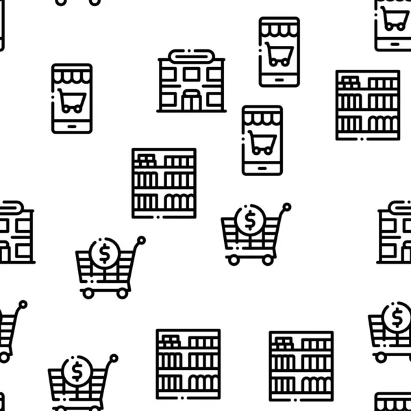 Grocery Shop Shopping Seamless Pattern Vector — 스톡 벡터