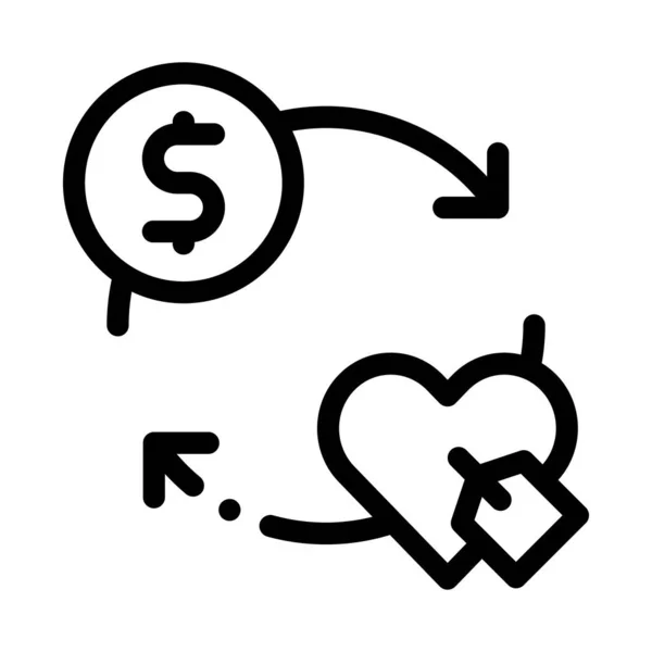 Heart Dollar Coin Icon Vector Outline Illustration — Stock Vector