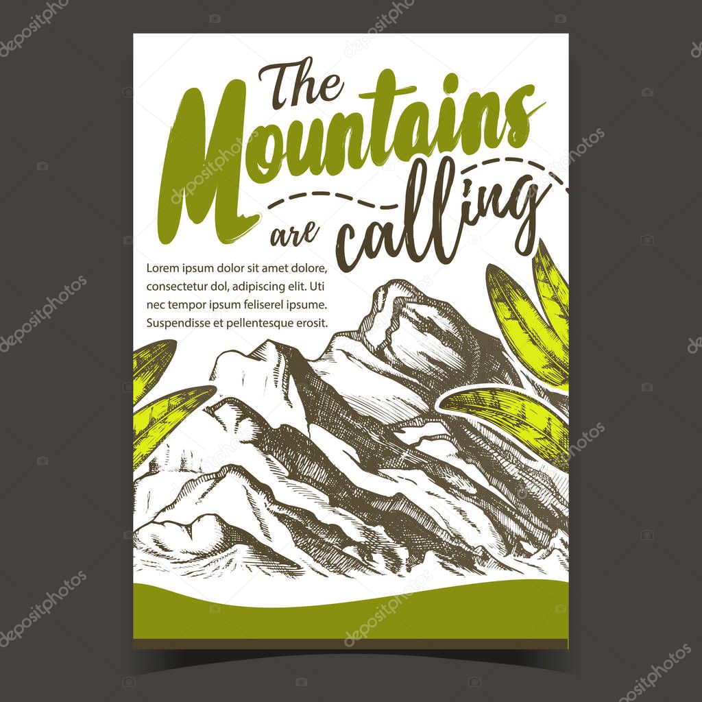 Mountains Calling Hiking Advertising Poster Vector
