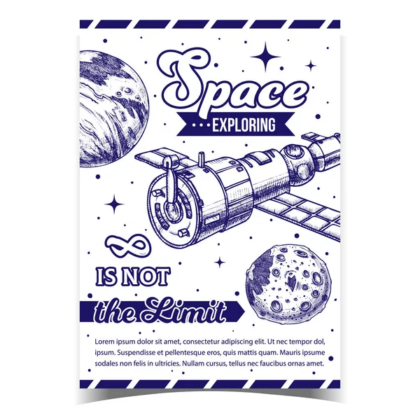 Space Exploring Satellite Pubblicità Poster Vector — Vettoriale Stock