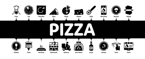 Pizza Deliciosa Comida Mínima Infografía Banner Vector — Vector de stock