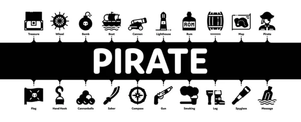 Herramienta de bandidos de mar pirata Vector de bandera de infografía mínima — Vector de stock