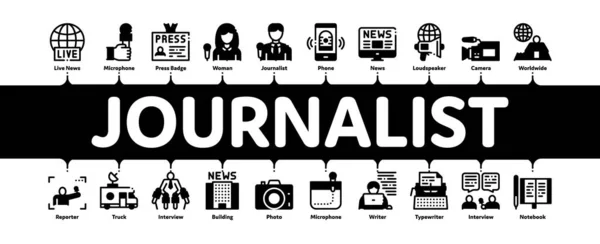 Periodista Reportero Infografía Mínima Banner Vector — Archivo Imágenes Vectoriales