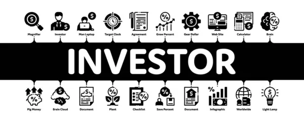 Inversor Infografía mínima financiera Banner Vector — Archivo Imágenes Vectoriales