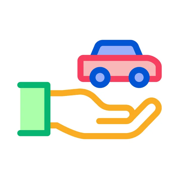 Hand Holding Car Icon Vector Overzicht Illustratie — Stockvector