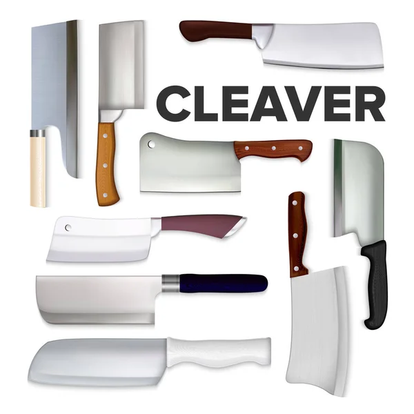 Cleaver Large Meat Knife Collection Set Vector — Stock Vector