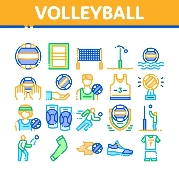 Volleyball Sport Game Collection Icons Set Vector — 스톡 벡터