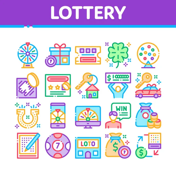 Lotteri Gambling Game Collection Ikoner som vektor — Stock vektor