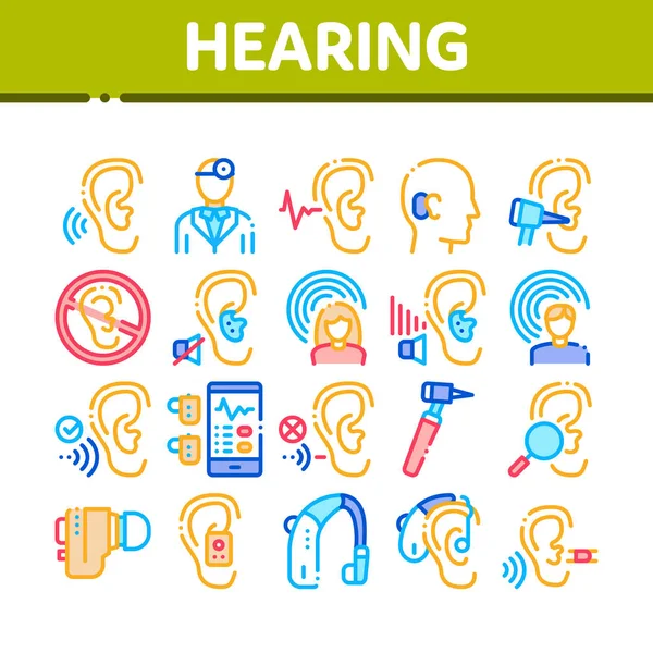 Hallás Emberi érzék gyűjtemény ikonok beállítása vektor — Stock Vector
