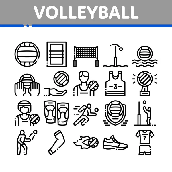 Volleyball Sport Game Collection Icons Set Vector — 스톡 벡터