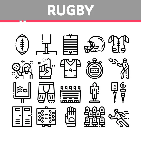 Rugby Deporte Juego Herramienta Colección Iconos Set Vector — Vector de stock