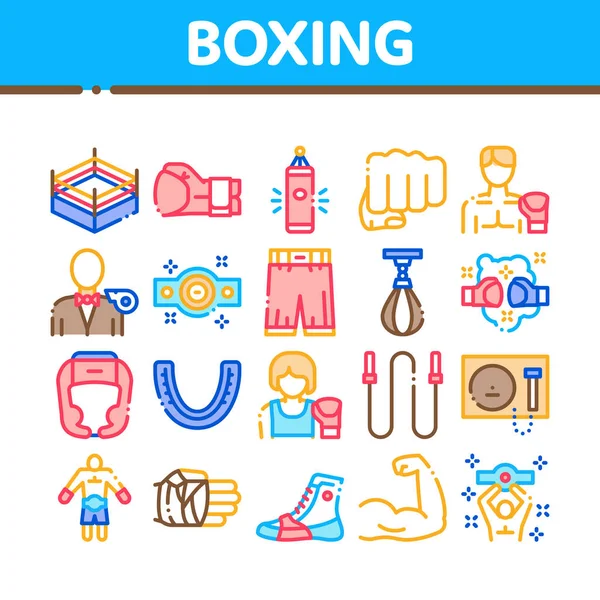 Set de iconos de colección de herramientas deportivas de boxeo Vector — Archivo Imágenes Vectoriales