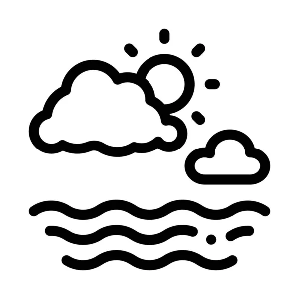 Cloudy Weather on Sea Icon Vector Outline Illustration — 스톡 벡터