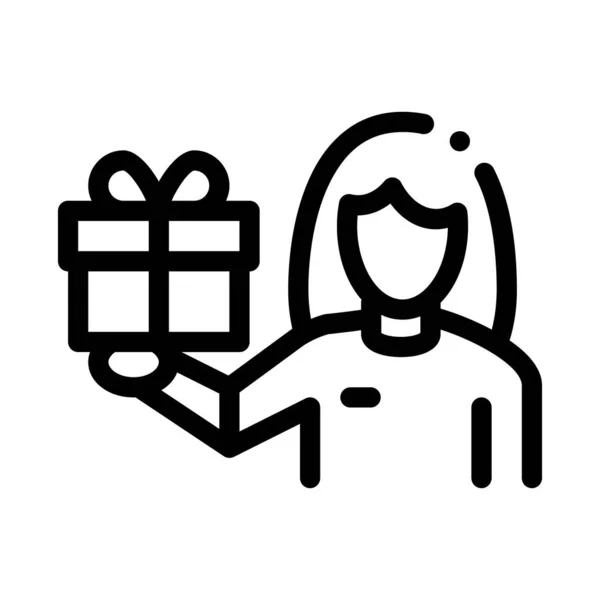 Mujer con Icono de Regalo Vector Esquema Ilustración — Archivo Imágenes Vectoriales