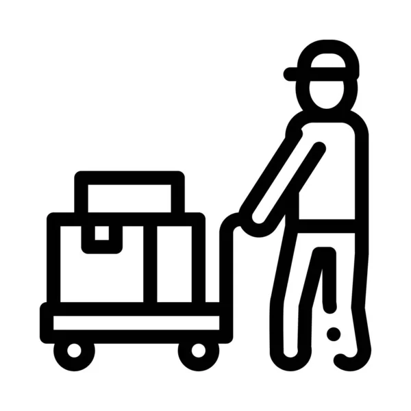 Courier with Trolley on Wheels Icon Vector Outline Illustration — Stock Vector