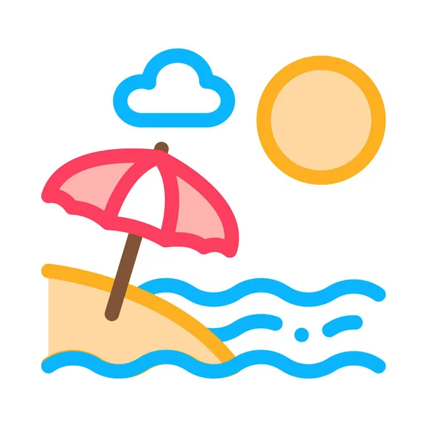 Praia com Umbrellas Ícone Vector Esboço Ilustração —  Vetores de Stock