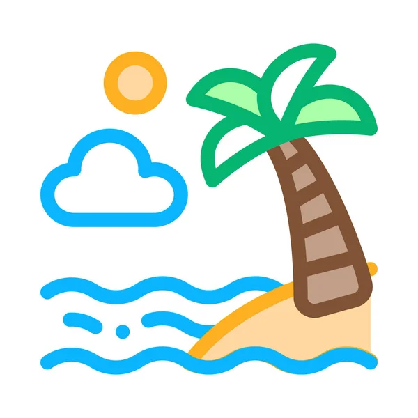 Ocean View with Palm Icon Vector Outline Illustration — 스톡 벡터