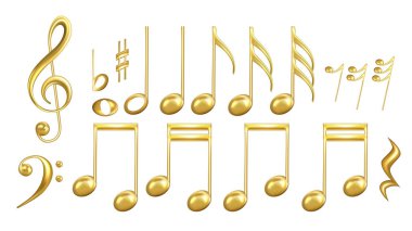 Musical Notes Symbols In Golden Color Set Vector