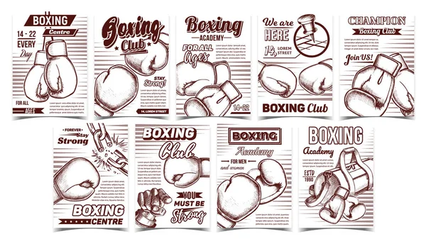 Boxing Club Academy Advertising Posters Set Vector — Stock vektor