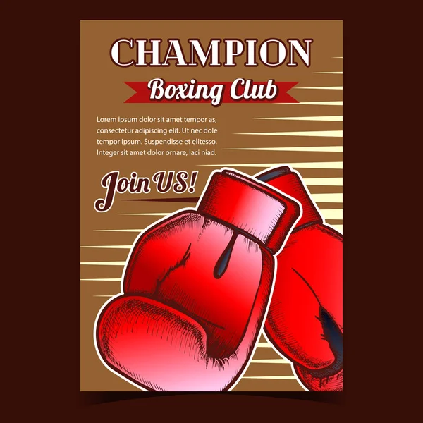Campeão Boxe Clube Publicidade Banner Vector — Vetor de Stock