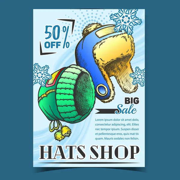 Hats Shop Winter Big Sale Advertise Poster Vector — 图库矢量图片