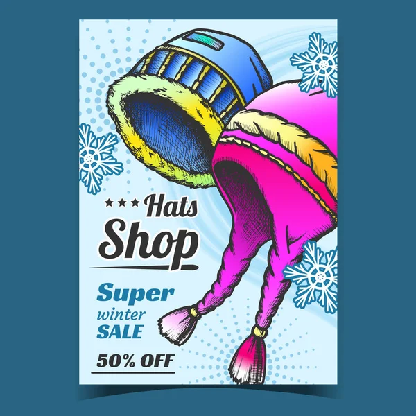 Hats Shop Winter Sale Advertising Banner Vector — ストックベクタ
