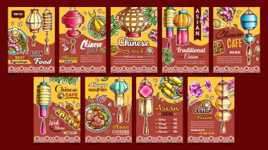 Chinese Food Cafe Advertising Posters Set Vector