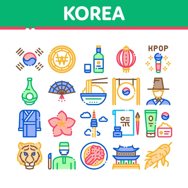 Corea colección tradicional iconos Set Vector — Vector de stock